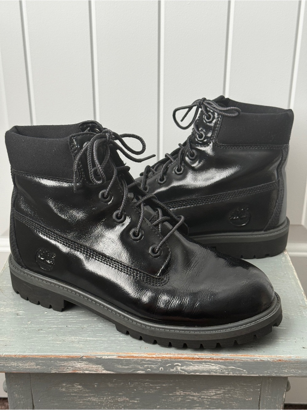 Timberland 3794A 6-Inch Premium Black Shine Waterproof Boots Women Size 7.5-8